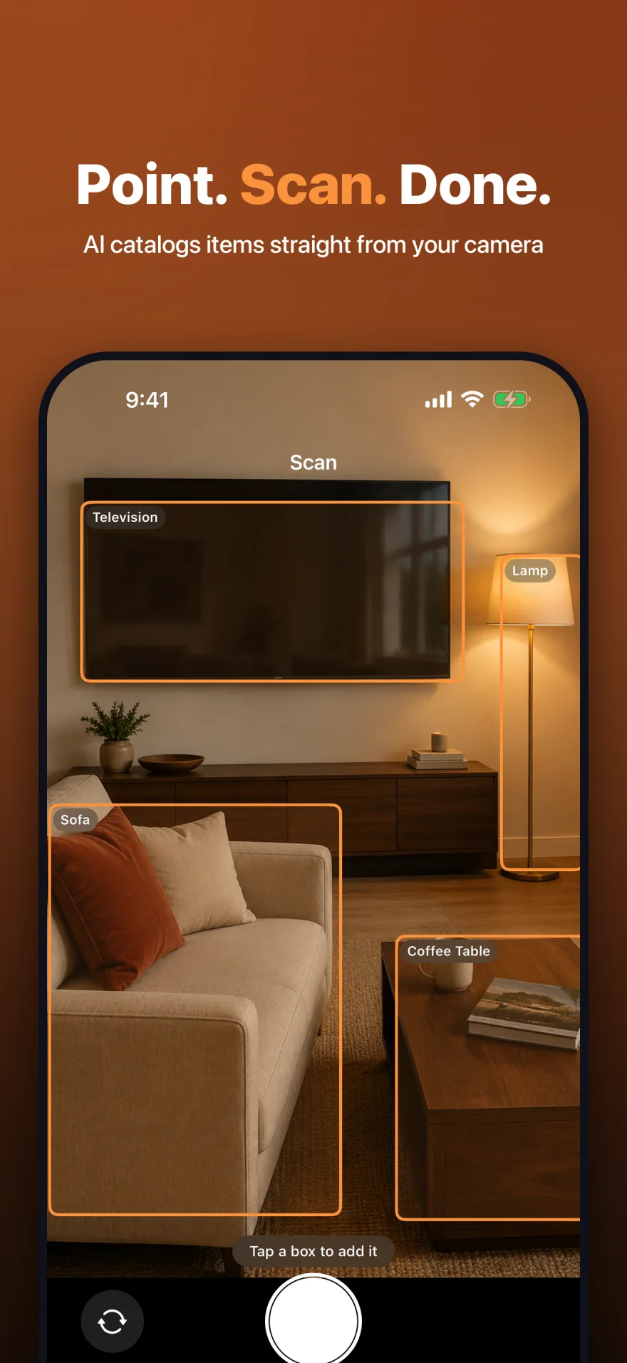 MyInventoryRUs live camera scan detecting several household objects